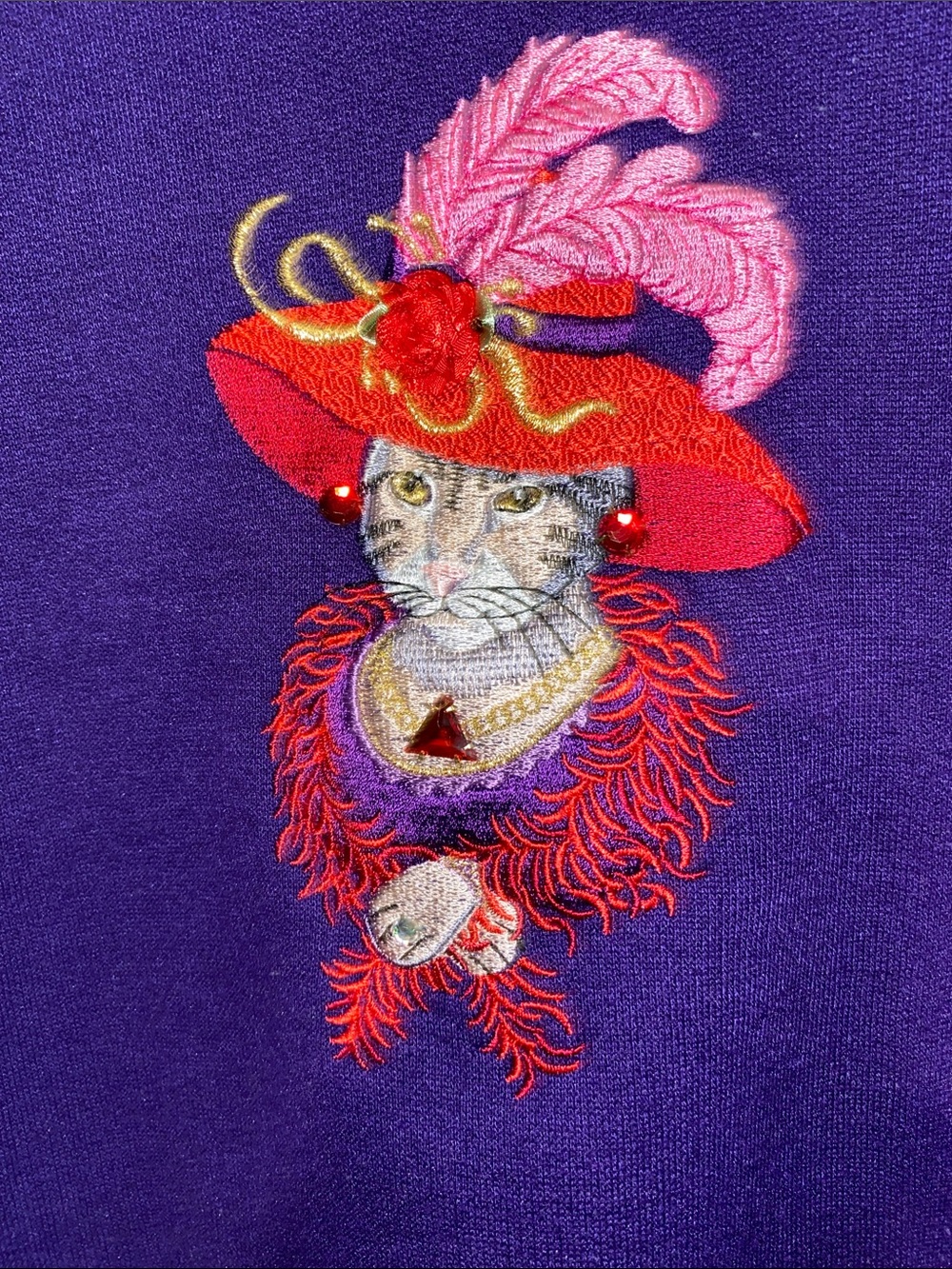 BonWorth Purple Crewneck Sweater with Red Trim and Embroidered Motif - Picture 3 of 4